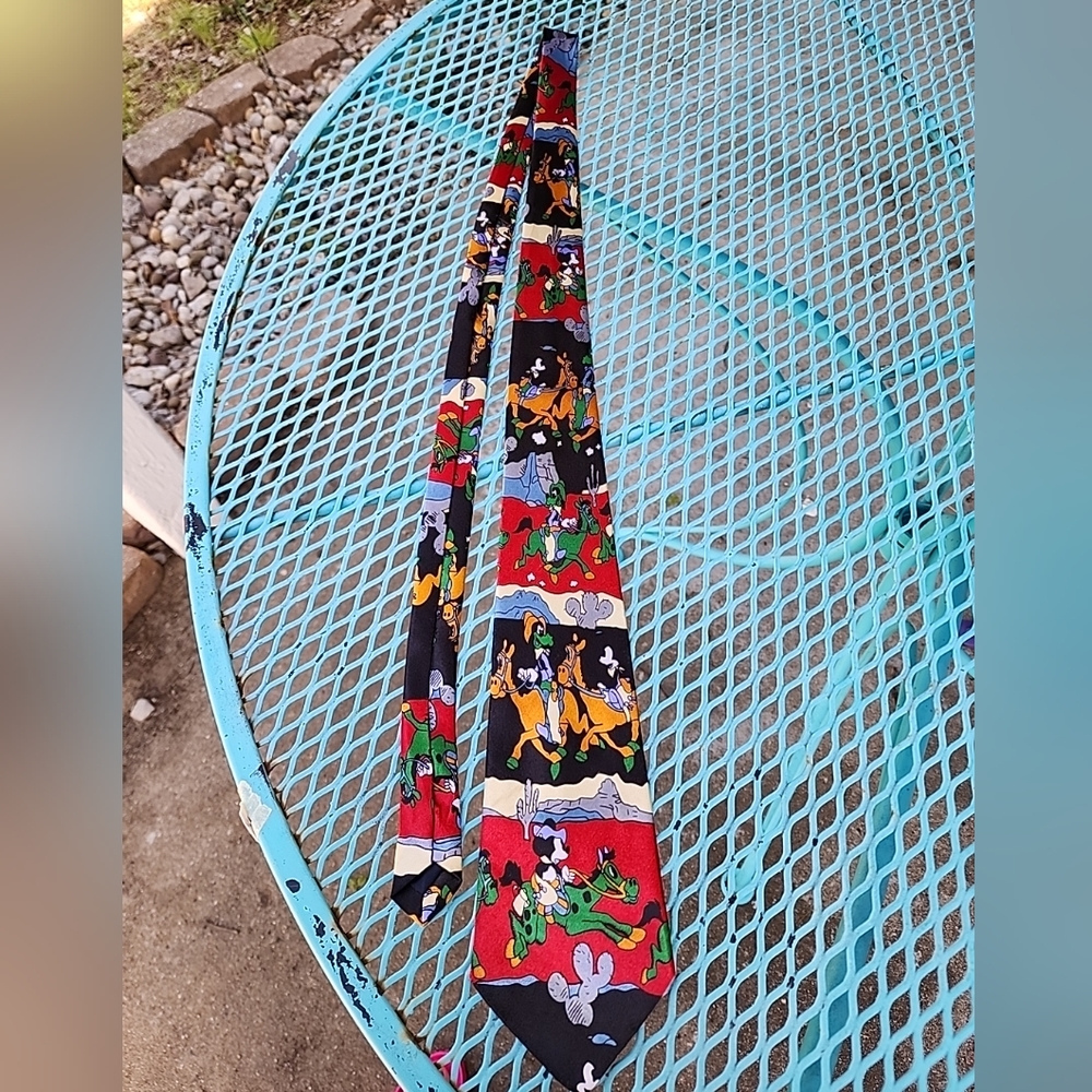 Disney Mickey Mouse And Goofy Cowboy Silk Tie